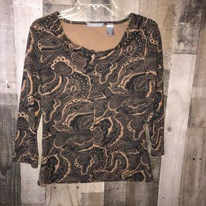 Liz Claiborne Black And Beige 3/4 Shirt